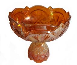 Cristalerias Papini Argentina Star Marigold "Interchangeable" Vase,  Punch Bowl & Cake Plate