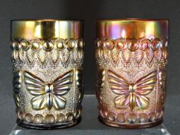U.S. Glass Big Butterfly Marigold & Green Tumblers