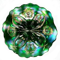 Maker Unknown Four Flowers Variant Emerald Green Bowl