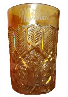 Millersburg Feather & Heart Marigold Tumbler Etched "Mother 1910"