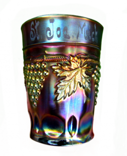 Northwood Grape & Cable Amethyst Matching Set of Four Souvenir Tumblers Etched "St. Joe, Mich."