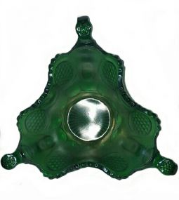U.S. Glass Pattern No. 15093 "The States" Green Three-Handled Bonbon Bowl